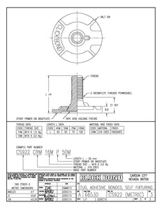 Click Bond Stud, CS922CRM16MP50M , 2-3/8" dia. Base M16 x 50mm 316SS Primed